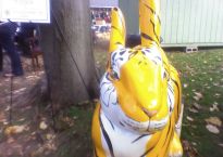 The Bengal Bunny is a giant fiberglass rabbit painted to look like a bengal tiger.
