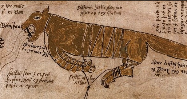 old drawing of fenris the wolf