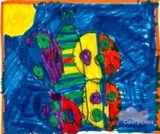 The Five-Year-Old's art. It's two cats lying on their side to make a butterfly. (Image: The Five-Year-Old)
