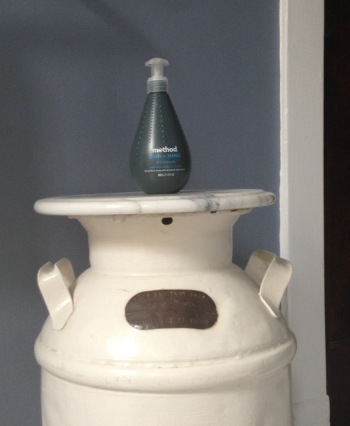 method's submarine grey bottle is made of 100% recycled plastic, including 10% recycled ocean plastic. C'mon other cleaning product companies, give us more ugly grey environmentally friendly bottles. This idea is simply brilliant! (Photo: Shala Howell)