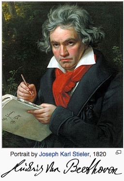 Portrait of Beethoven with his signature underneath it