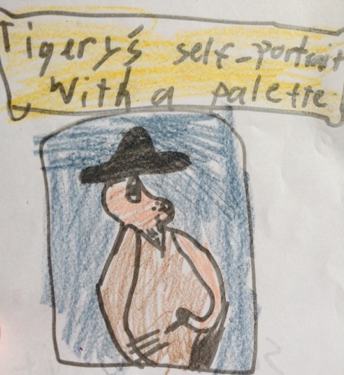 Tigery's Self-Portrait with a Palette by The Eight-Year-Old Howell. Inspired by Edouard Manet's Self-Portrait with Palette.