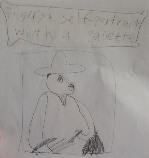 Tigery's Self-Portrait with a Palette by The Eight-Year-Old Howell. Inspired by Edouard Manet's Self-Portrait with Palette.