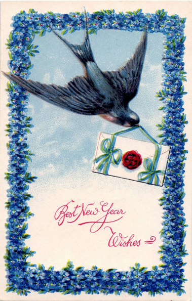 Vintage New Year's card featuring one of Mommyo's favorite birds. (Source: The Graphics Fairy)