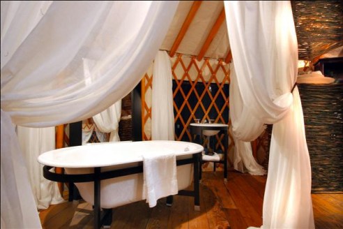 Yurts can even feature indoor plumbing. Fancy that. (Photo: Yurts by Design)