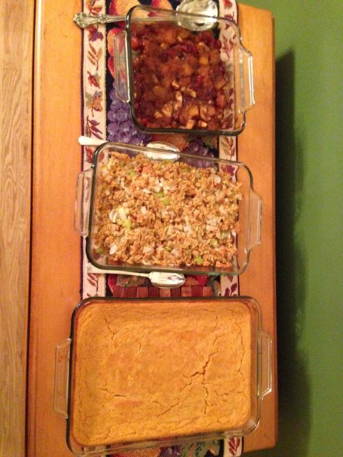 More stuff we're not making this year: two kinds of stuffing and maize pudding. (Photo: Shala Howell) 
