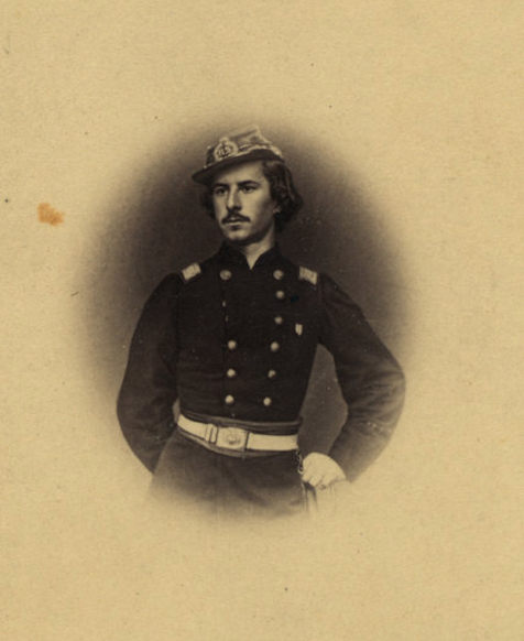 Cartes de visite were also used to mass produce inexpensive copies of famous photographs. This portrait by Matthew Brady of Elmer Ellsworth, the first Union casualty, was particularly popular. Union families often included it, along with a cartes de visite showing Abe Lincoln and his son Tad in their photo albums. (Photo: Matthew Brady, Elmer Ellsworth, Library of Congress Prints and Photographs) 