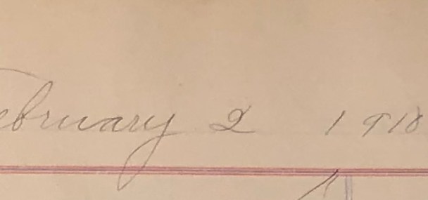 scrap from a handwritten page. Written in copperplate is the date February 2, 1910