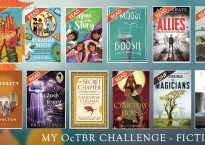 A collage of the books I planned to read in October, with the books I've read so far flagged. The next paragraph of the post lists them, so I won't list them here. No need to make you list to that twice.
