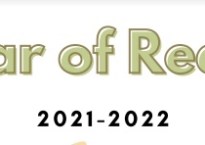 A snippet of my one-page poster that reads, "A Year of Reading: 2021-2022". In the lower right corner, there's an open book. Design by Canva.