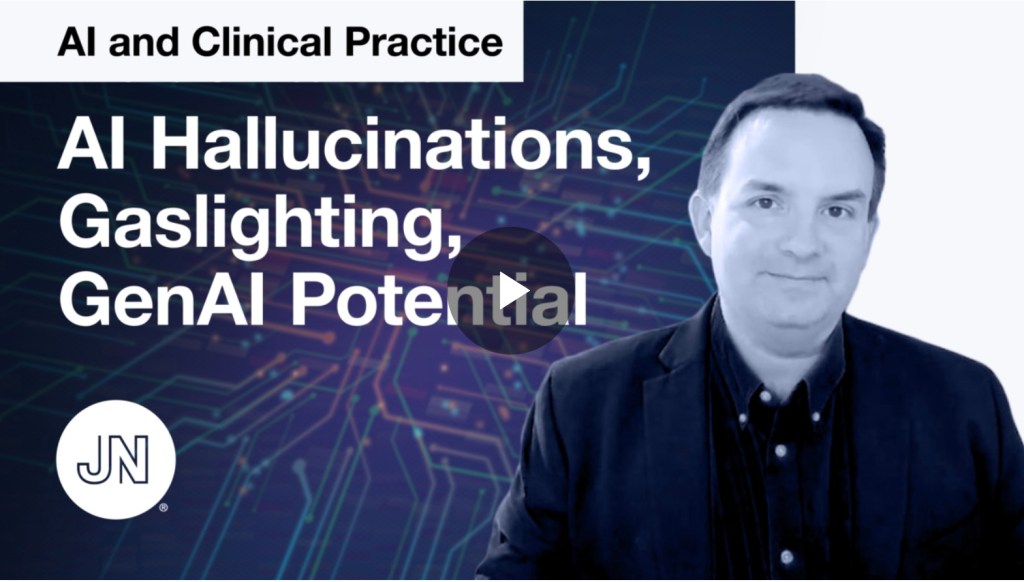 Image shows a still from the interview against a Google Slides-like background with the title of the interview in large white text. 